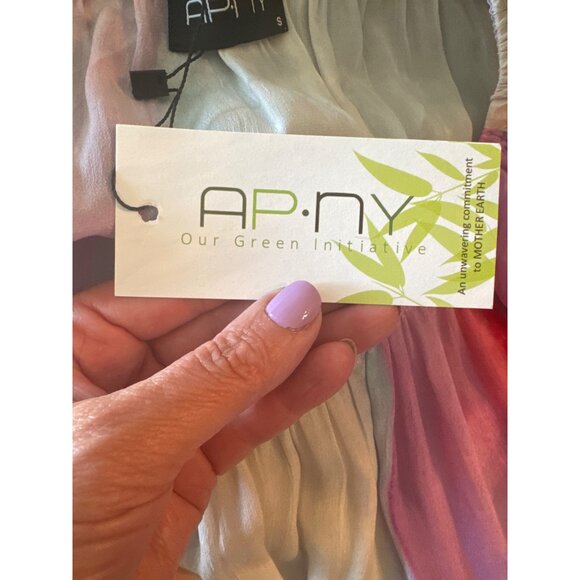 APNY Sustainable Fabric Boho 70s Hippie Rainbow Modern Blouse S Artsy Top New - Picture 12 of 12